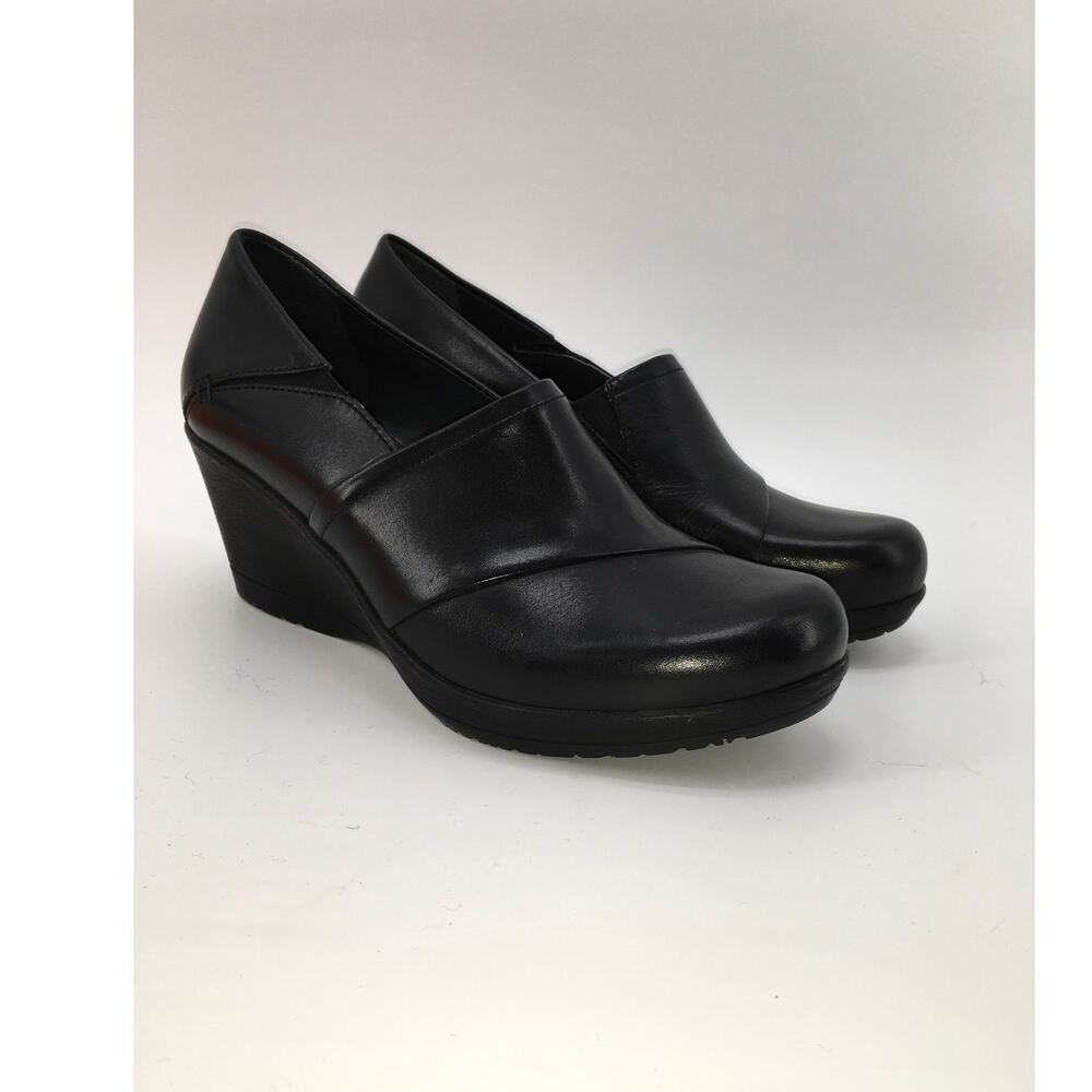 Dansko Black Leather Wedge Heels